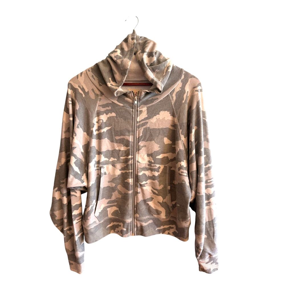 Chaser Women's Small S Light Camo Full-Zip Hoodie Jacket Gray Beige EUC